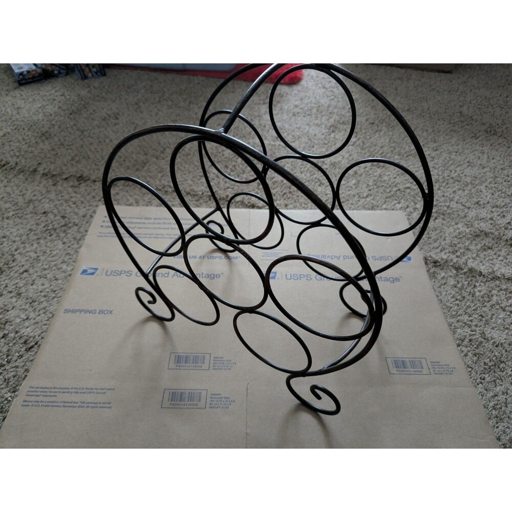 Rustic Metal 6-Bottle Wine Rack Tabletop Stand Scroll Design Bronze